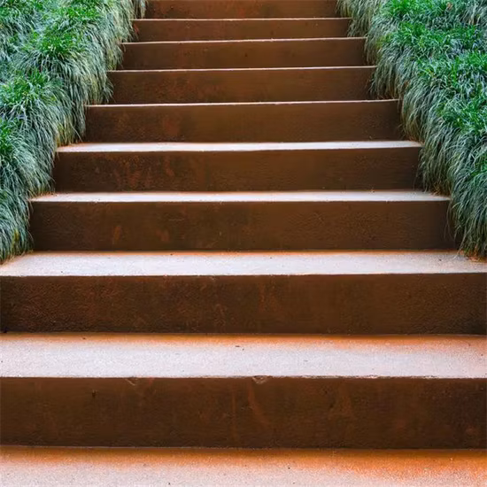 Corten Steel Garden Steps with Retaining Wall and Landscape Edging