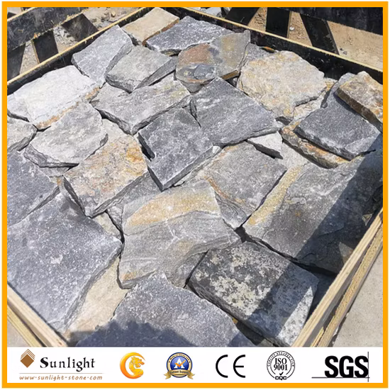 Construção de pedra de cultura de ardósia enferrujada barata empilhada pedra decorativa de parede